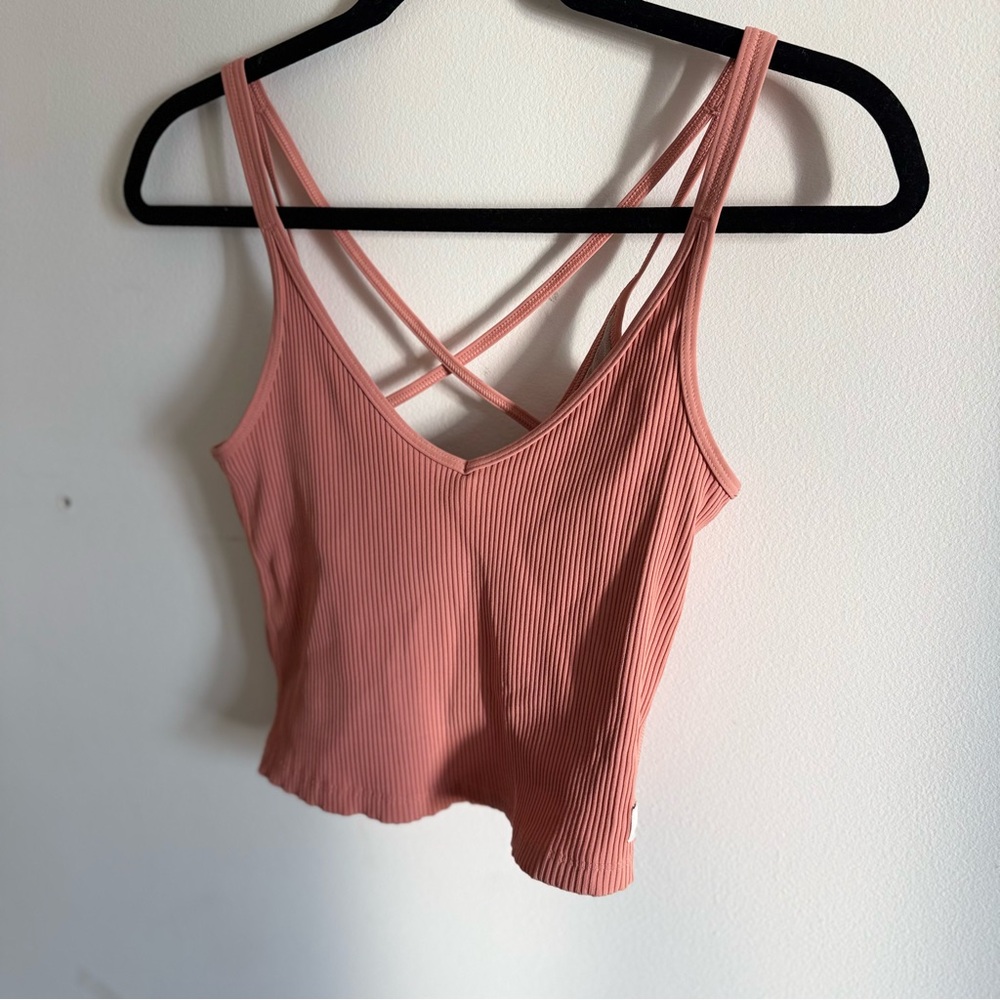 Vuori Women's Ribbed Cropped Tank Top Peach Athletic Athleisure Workout Small - Picture 6 of 6